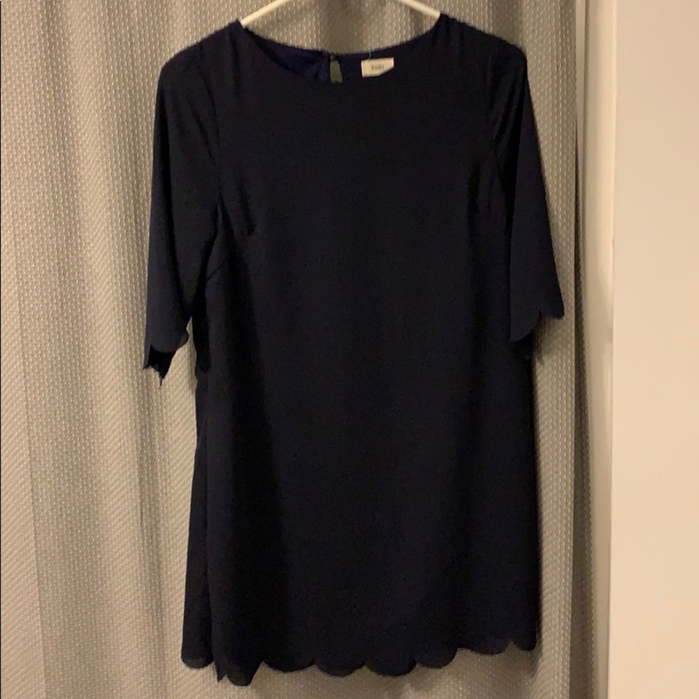 Tobi Navy Scalloped Short Sleeve Mini Dress
